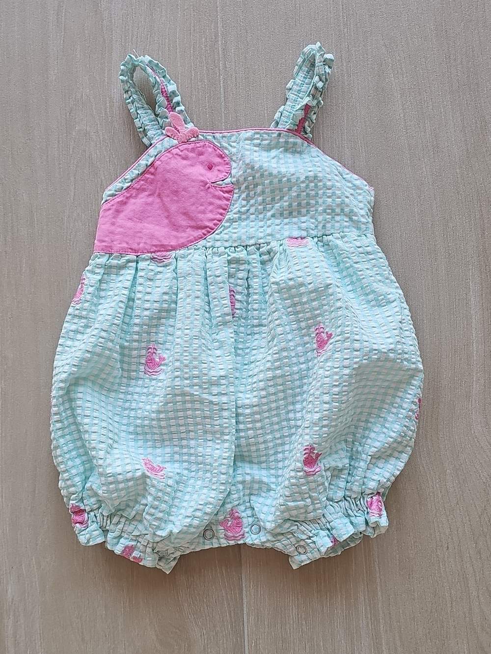 Cotton Kids Baby Girls Mint & Pink Seersucker One-Piece Bodysuit